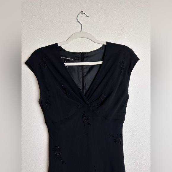 Jones New York vintage Y2K black 100% silk beaded v neck maxi dress sheer cap 8 - Picture 3 of 6